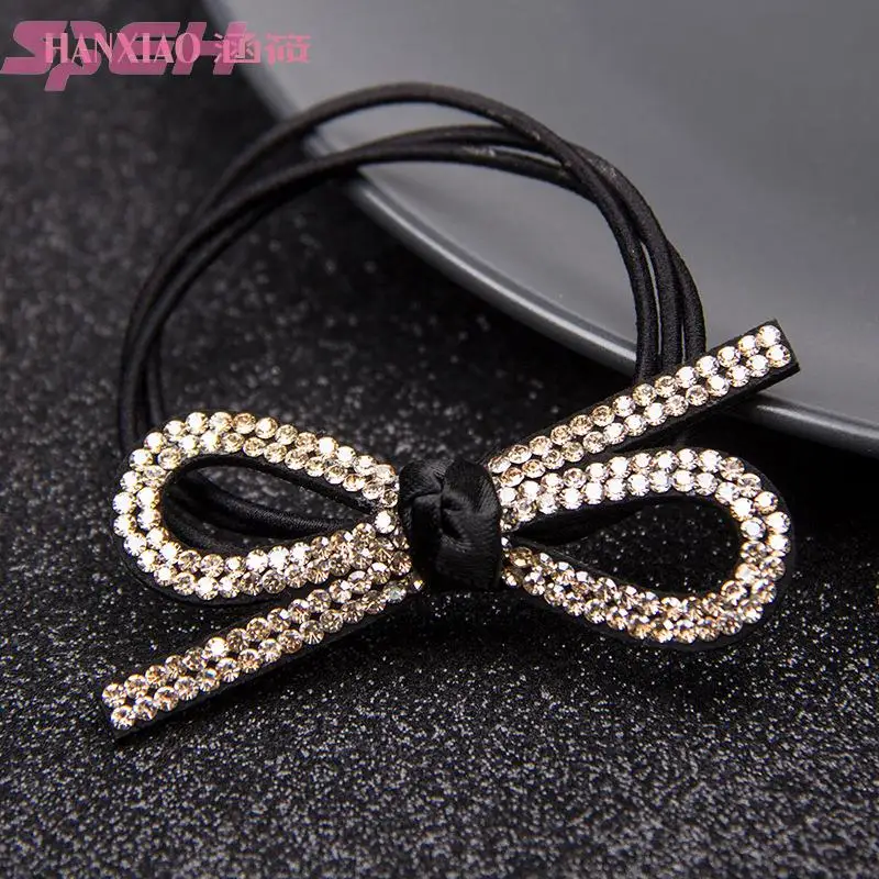 Korean Rhinestone cute temperament small hair circle ins net red hair accessories tie horsetail rubber band leather cover