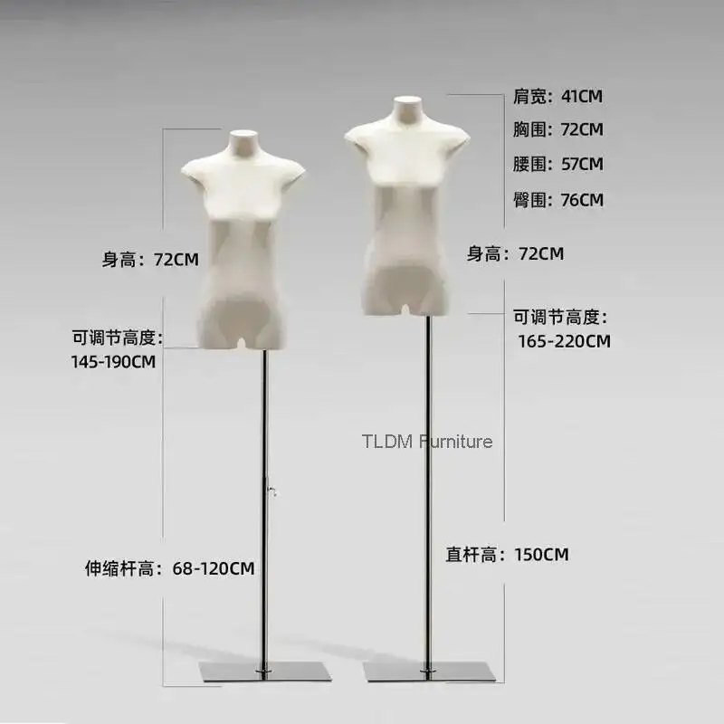 Flat Stand Korean Half-Body Style Slim Female Bust Mannequin, Display Dress Form for with Clothing Store Window JT40M