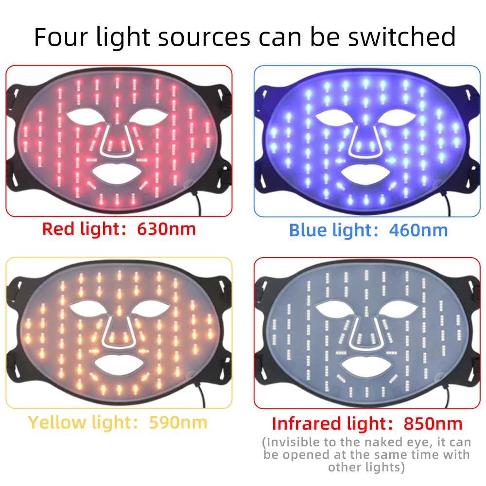 Professional 660 850nm Led Light Therapy Facial Mask Black Led Light Therapy 4 Colors Silicon Mask