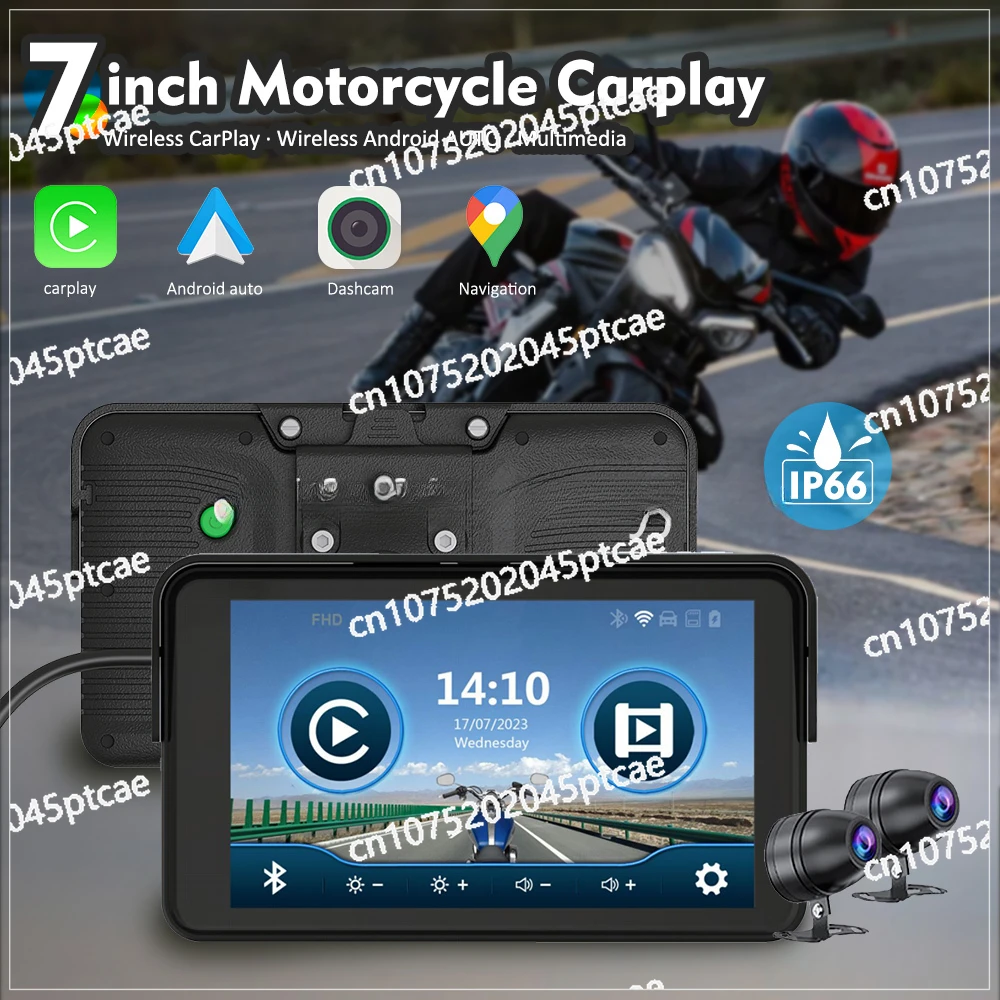 7 Inch Motorcycle Carplay & Android Auto GPS Navigation and Motorcycle DVR Video Recorder with Two HD Cameras  Karadar MT7001