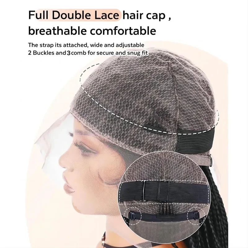 Parrucca intrecciata in pizzo pieno da 36 pollici parrucca lunga sintetica per le donne parrucca Glueless intrecciata con tre Cornrow neri naturali