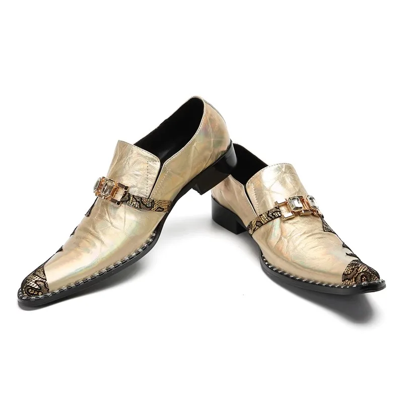 Diamond Buckle Gold Casual Leather Shoes Men's Flats Slip On Loafers Designer Shoes Elegant Man Social Dress Wedding Shoes