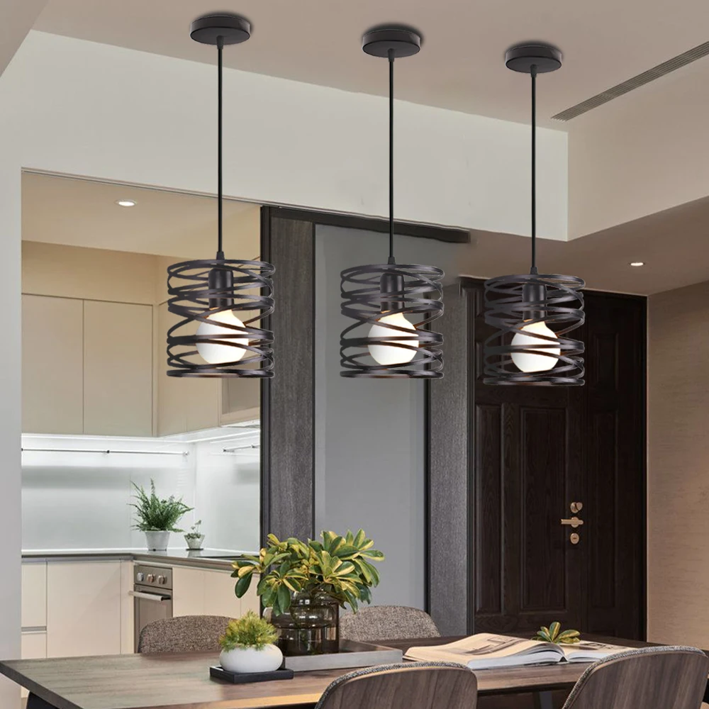 Modern chandelier retro LED ribbon spiral swirl ceiling suspension lampshade chandelier living room kitchen lighting fixtures