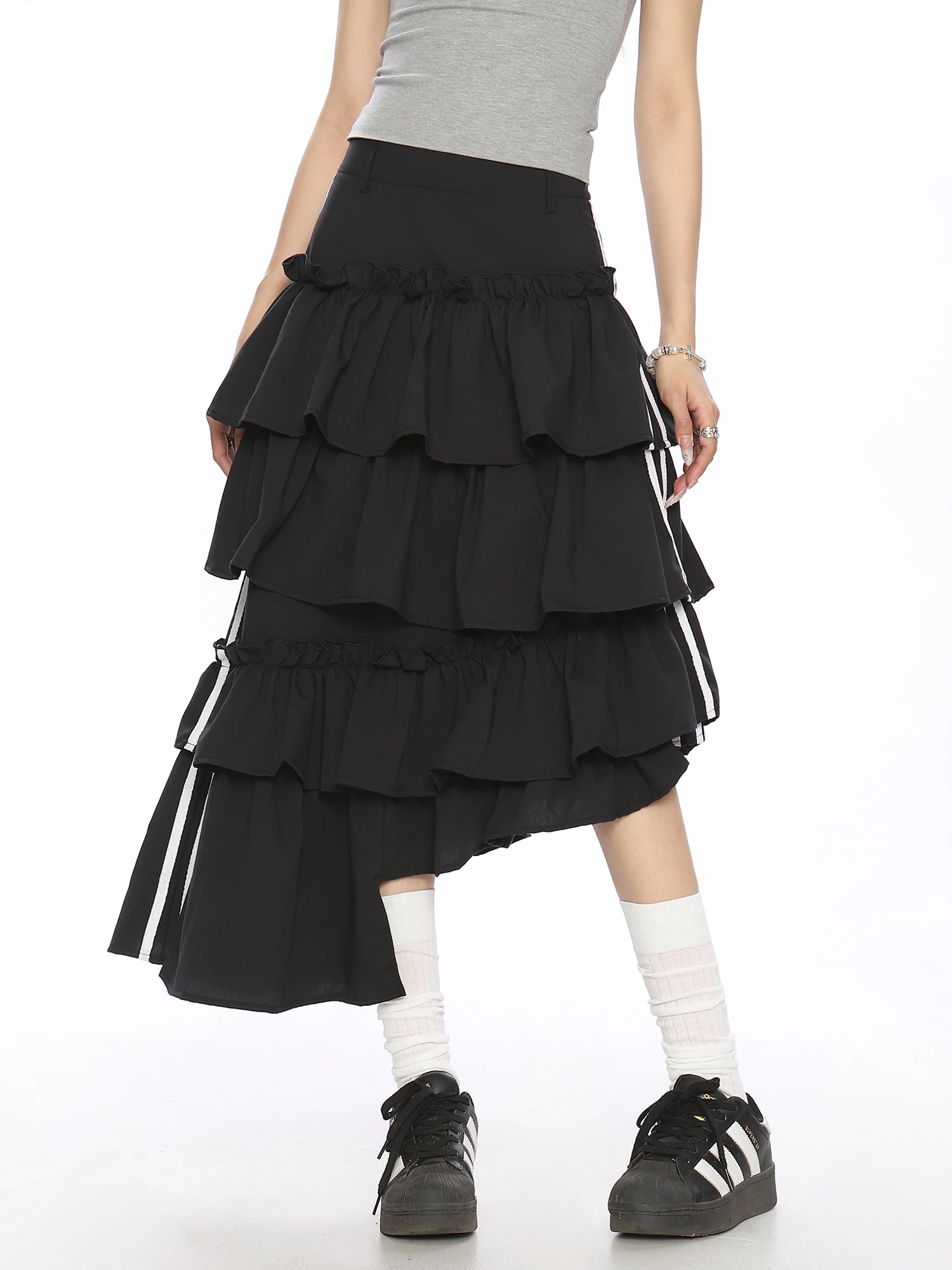 

High Quality Hot Selling Wholesale Skirt Women's New Style American Retro Irregular Stripe Contrasting Design Loose Cake Skirt
