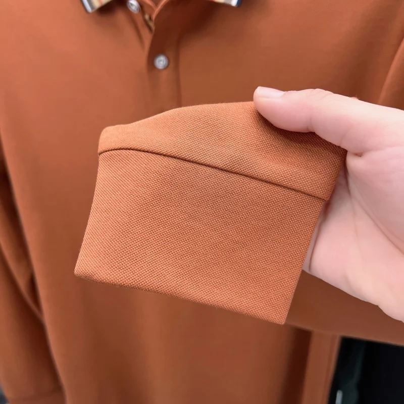 Herren Herbst Neues Original Modisches Baumwoll-Print-Polohemd Knitterfreies Einfarbiges Langarm-T-Shirt Vielseitige Herrenbekleidung – Detail 2