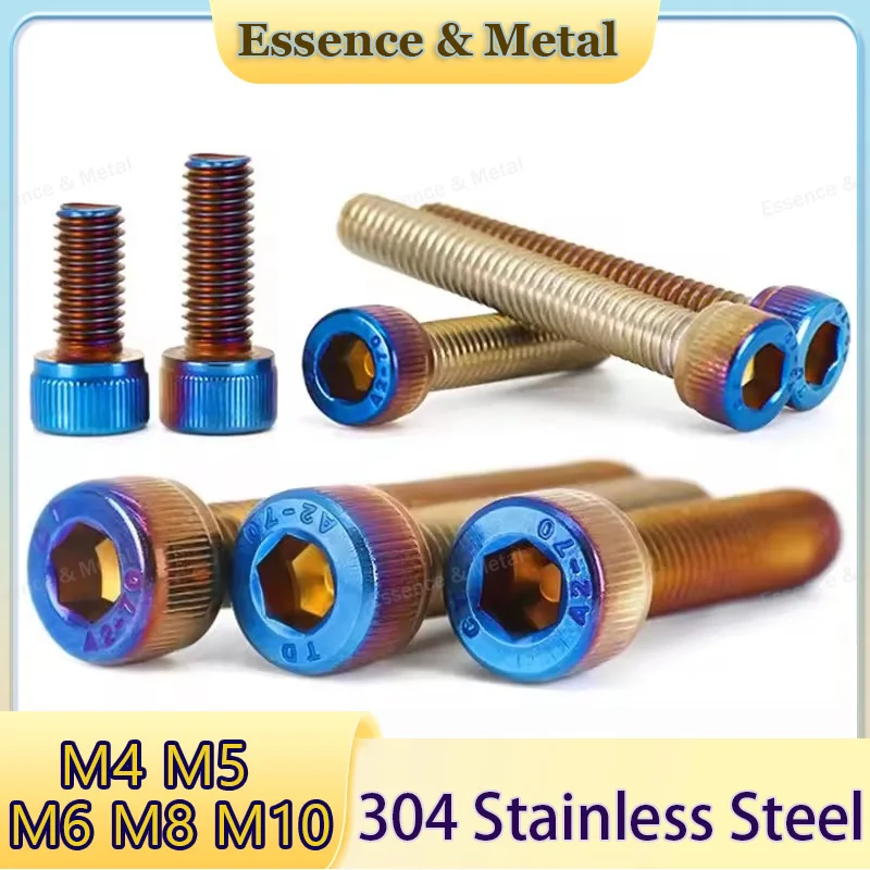 304 Stainless Steel Cup Head Hexagonal Titanium Blue Bolt M4 M5 M6 M8 M10 Inner Hexagonal Bolt Suitable for Bicycles/Motorcycles