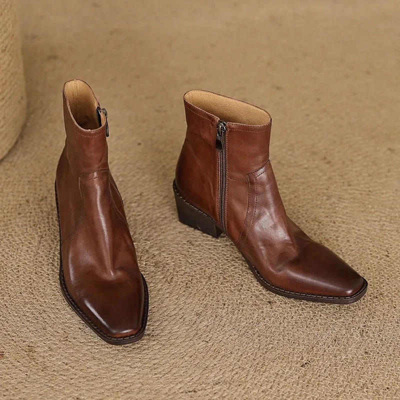 

Women's Genuine Leather Square Toe Ankle Boots with Heels Female Chealse booties Woman Trends 2026 on Offer Footwear