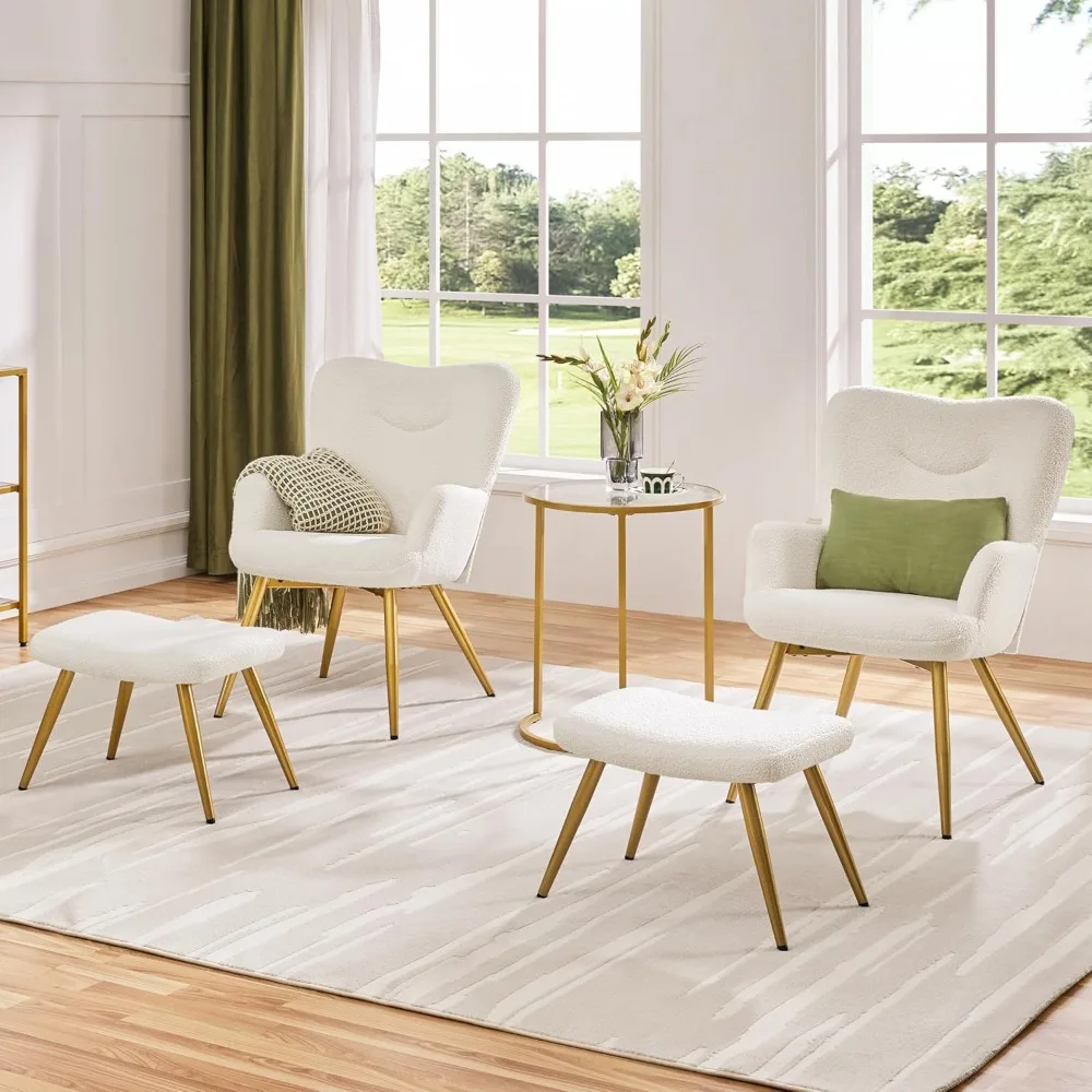 

Small Armchair with Footstool Set with Gold Metal Legs for Living Room/bedroom/office