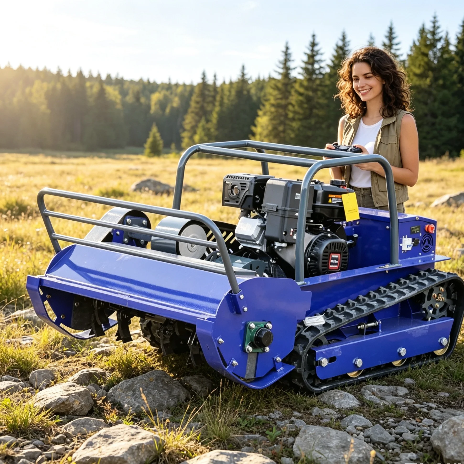 Customized Blue 1000S Flail Mower RC Robot Mulching Machine Durable Alloy Blades for Dense Grass Brambles Cutting Work