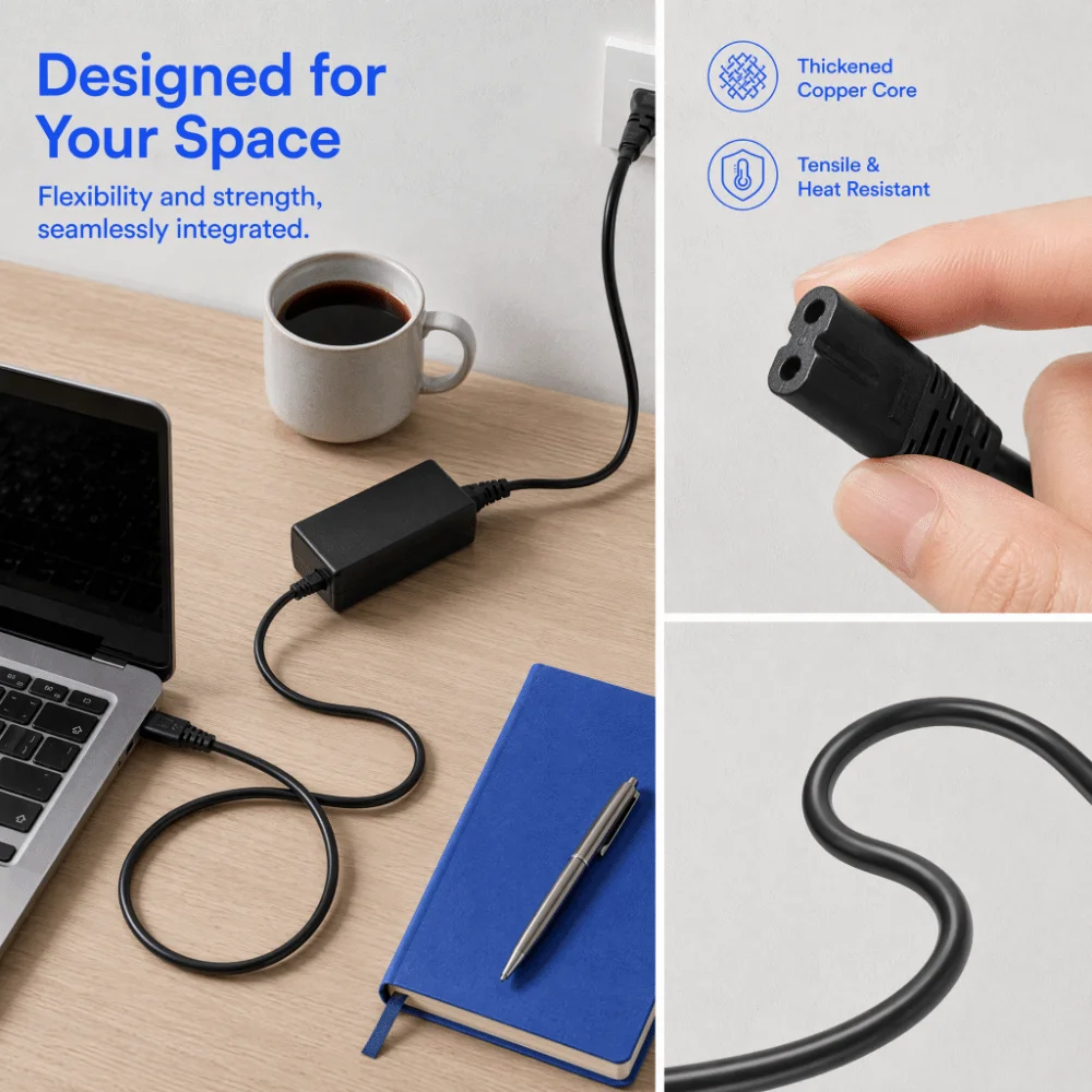PVC Material Printer Power Cord Flexible Insulating Black European Power Cord Soft Heatproof Figure 8 Power Cord