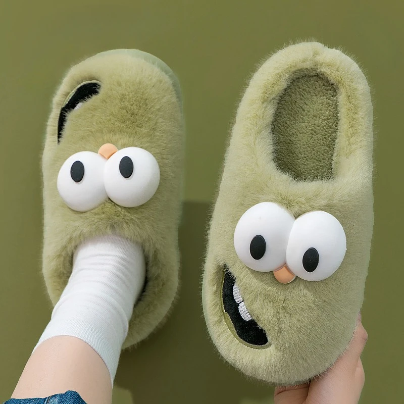 

Cartoon cute big eyes plush cotton shoes women's winter indoor home men's plush warm cotton slippers casual and comfortable