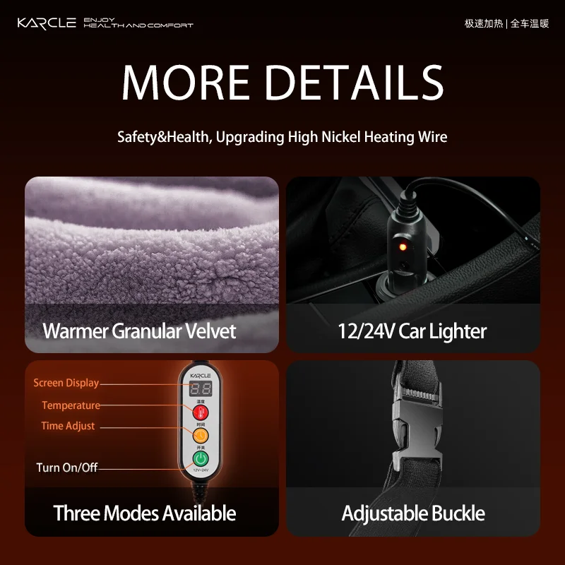 Karcle Graphene Car Seat Heating Pad Warm Granular Velvet Heated Seat Cushion Heated Car Seat Covers Universal Auto Accessories