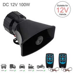 100W 12V 7 Sound Car Siren Vehicle Horn Warning Siren Speaker Amplifier Horn for Cars Trucks Vehicle Motorcycles