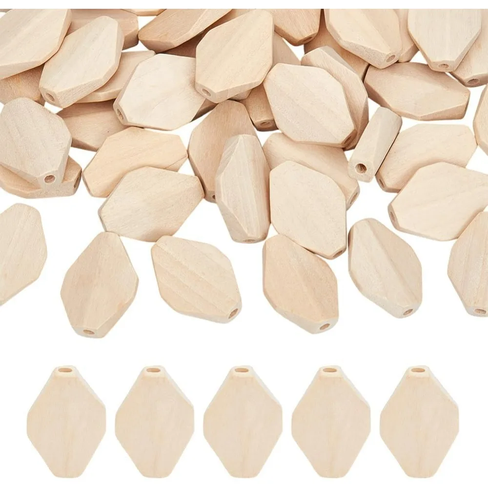 50개입 나무 팔각형 비즈 1.1x0.8 인치 미완성 목재 블록 페인트된 목재 비즈 3mm 구멍 팔찌용 보석