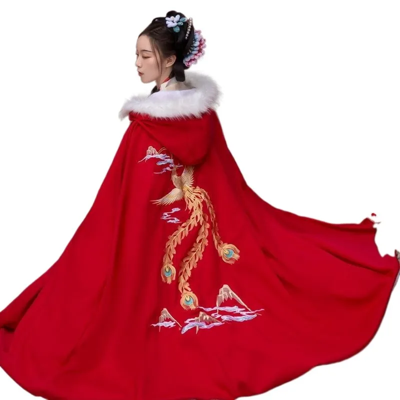الشتاء نمط عباءة فنغ Qiuhuang Hanfu الإناث حقيقية الأصلي التطريز الصناعة الثقيلة التطريز الصوف سميكة عباءة عباءة #3