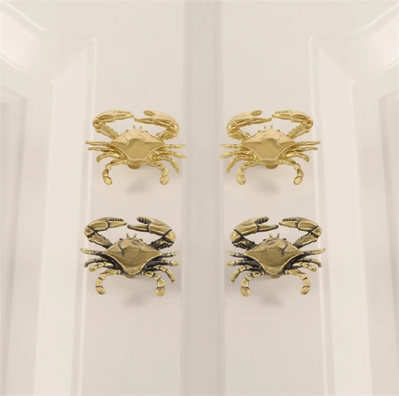 Creative Crab Furniture Handle Door Knobs Brass Animals Handles For Kitchen Wine Cabinet Door Wardrobe Cupboard Drawer Pulls