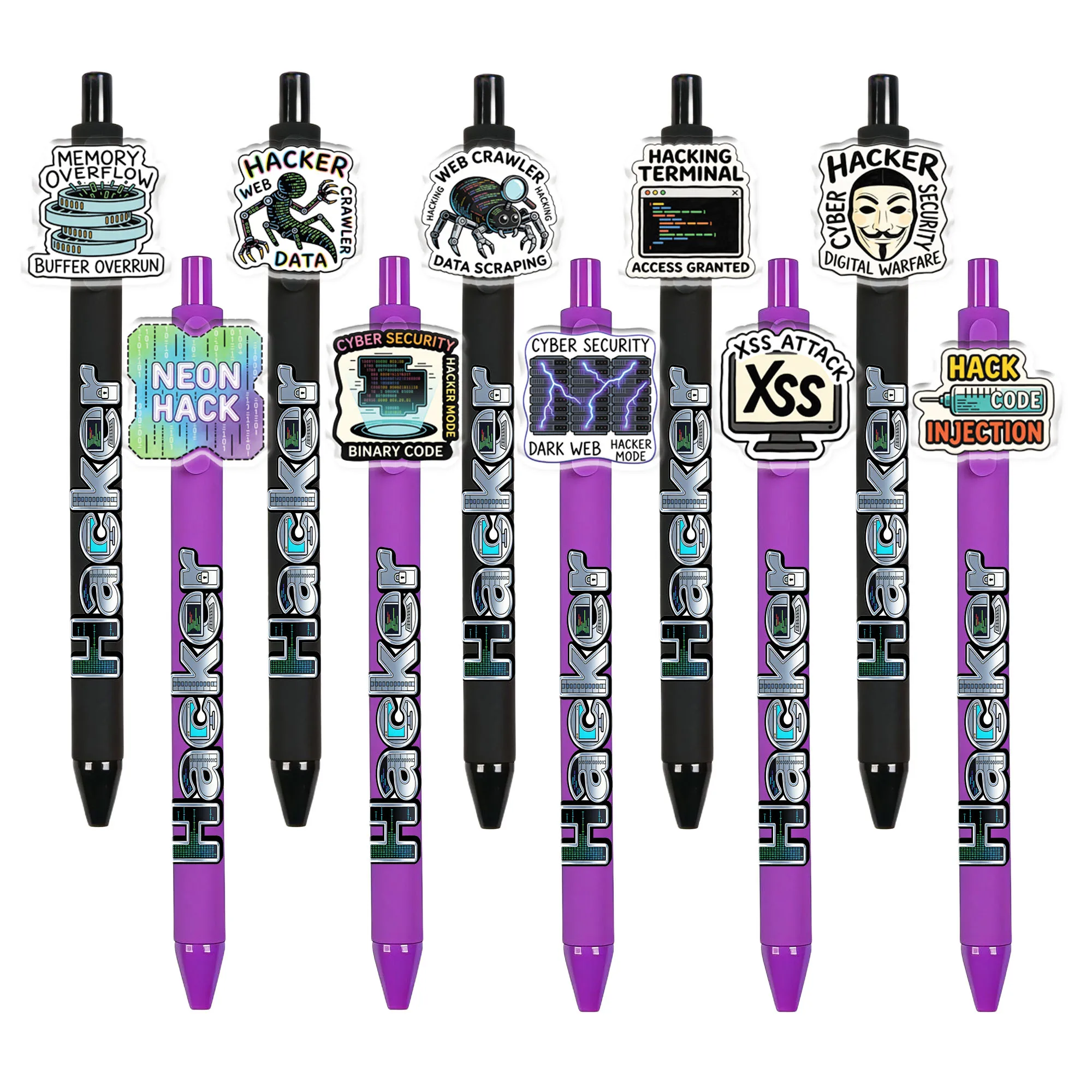 

10pcs/16pcs Hacker Style Press Ballpoint Pen Programmer Office Learning Universal Pen