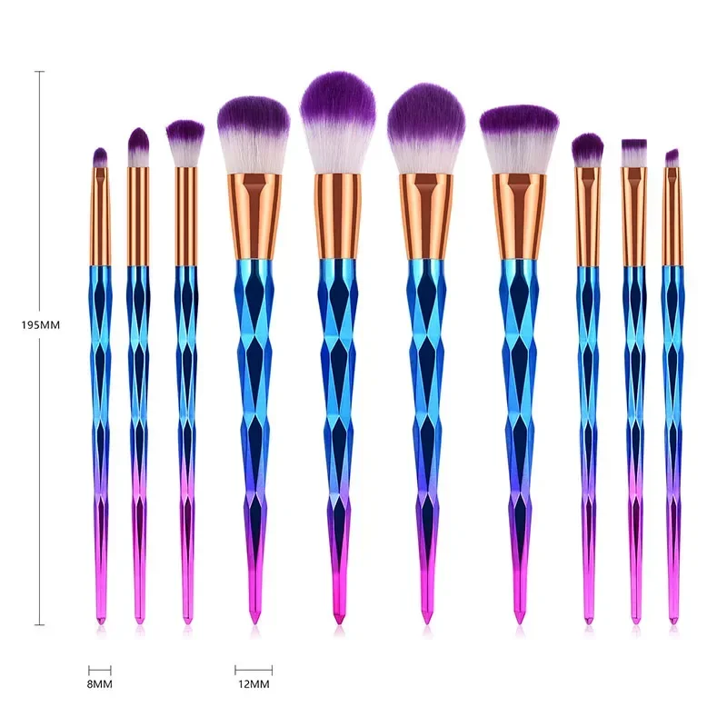 10Pcs/Set Diamond Shaped Handle Makeup Brushes Foundation Powder Concealer Blush Eye Lip Mixed Make up Brush Cosmetic Tool