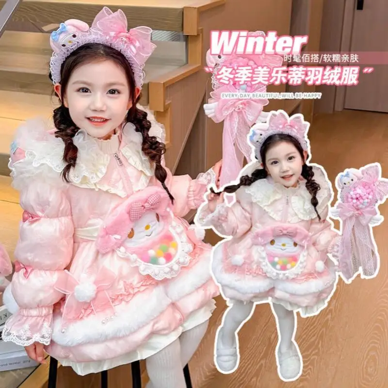 

Пуховик My Melody в стиле Лолиты для девочек, новинка зимы 2025 года, детский теплый длинный пуховик в стиле каваи с героями мультфильмов, толстое теплое пальто в стиле принцессы, милые топы