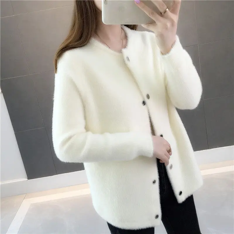 Women's Clothing Autumn Winter Solid Color Cardigan Lantern Long Sleeve Sweater Knitted Coats Elegant Fashionable Casual Tops