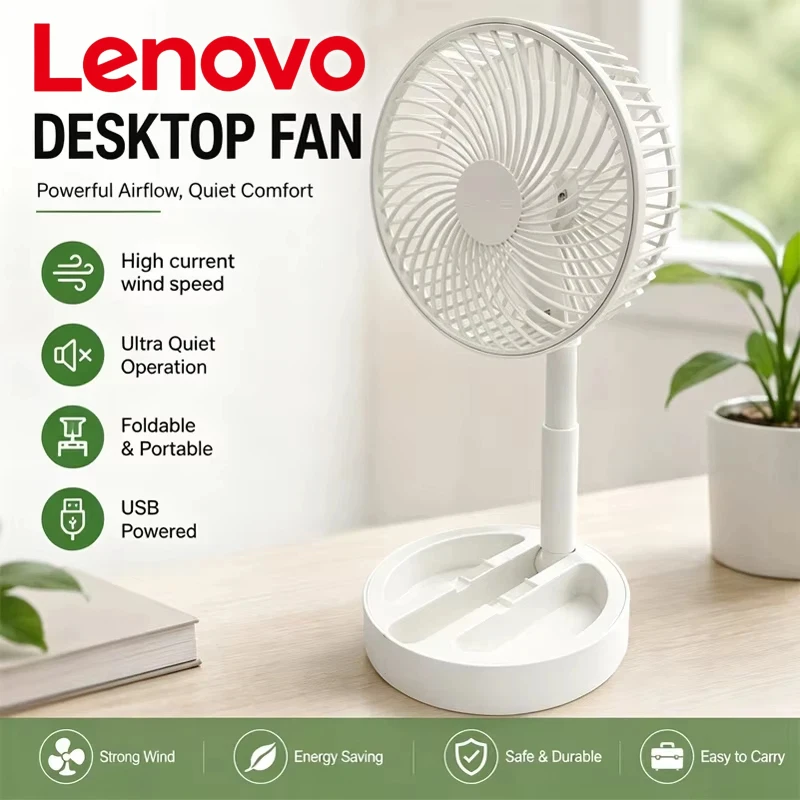 Lenovo USB Direct Desktop-Ventilator, Premium-Luftstrom, tragbarer, cooler, moderner Wohnventilator, leiser Premium-Ventilator, geeignet für Wohnheim und Büro.