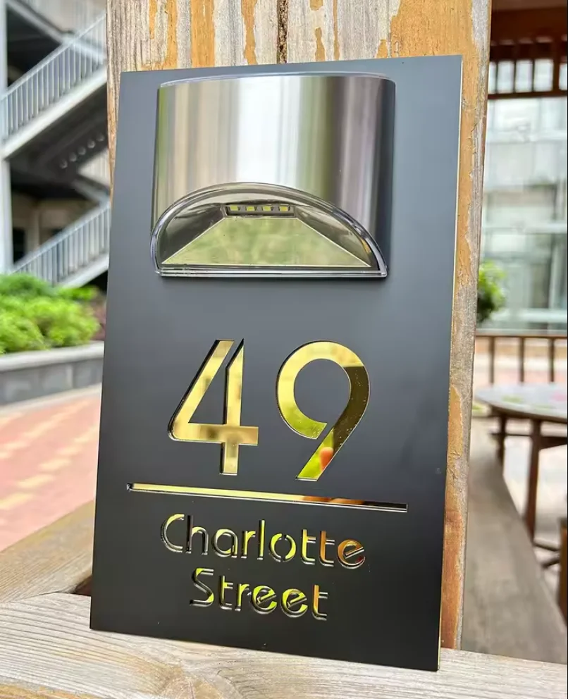 

Персонализированный акриловый солнечный знак с номером дома, лазерная вывеска на дверь, индивидуальный адрес, табличка с именем семьи