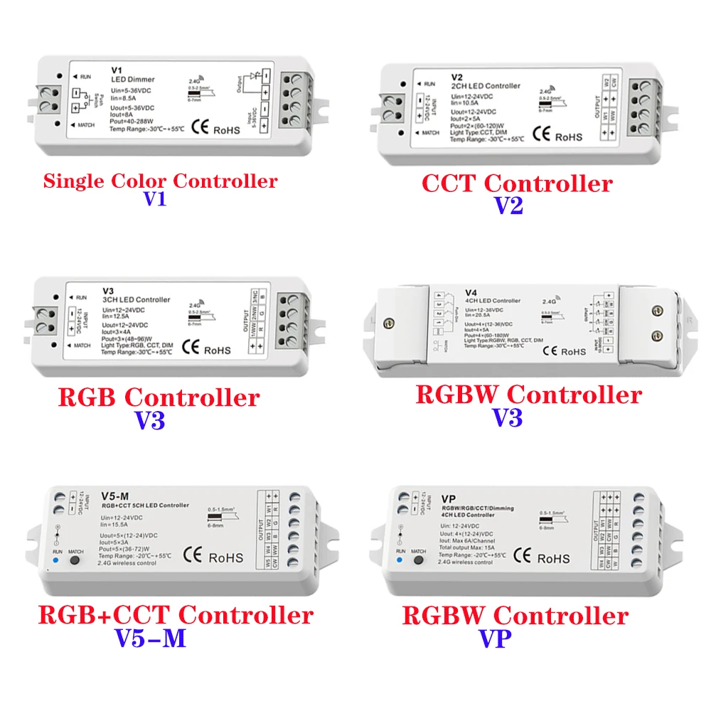 Skydance 1CH 3CH 4CH 5CH LED Controller DC12V-24V Single Color CCT RGB RGBW RGBWW 2.4G RF Controller