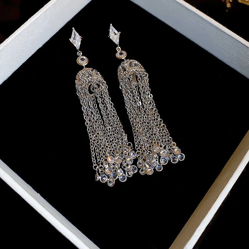 Diamond zircon lantern chain long tassel earrings exaggerated earrings