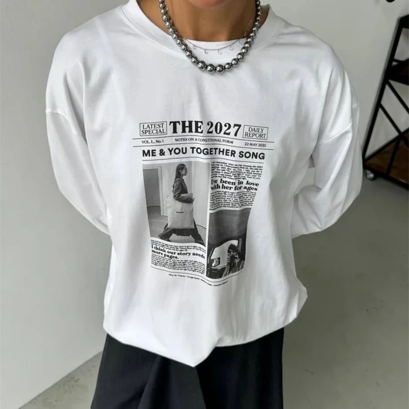 순수 코튼 긴팔 셔츠 프렌치 스트리트 레트로 레터 그래픽 얇은 스웨트셔츠 여성용 우아한 가을 데이트 나이트 선물