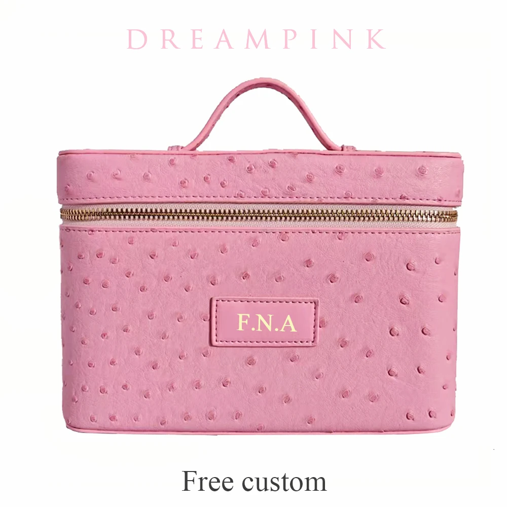 Trousse de Maquillage de Luxe en Simili Plumes d'Autruche pour Femme, Sac de Voyage Personnalisable Grande Capacité avec Poignée, Organisateur Cosmétique