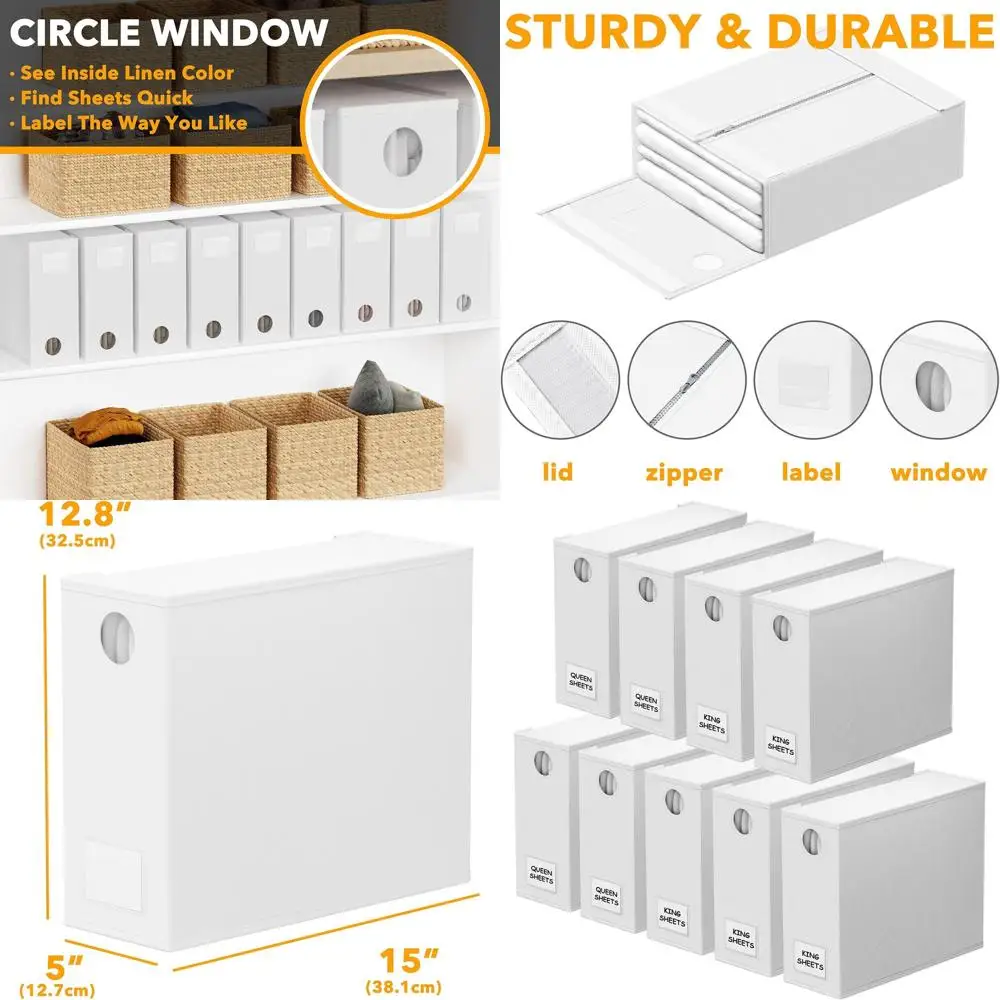 

Складные простыни-органайзеры для хранения белья — вид на окно, набор из 9 постельных принадлежностей Queen & King (белый)