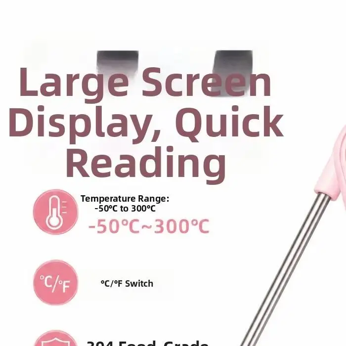 Foldable Digital-Kitchen Thermometer With 304 Stainless Steel Probe Fast Reading LCD For Cooking Baking Food Temperature Meter T