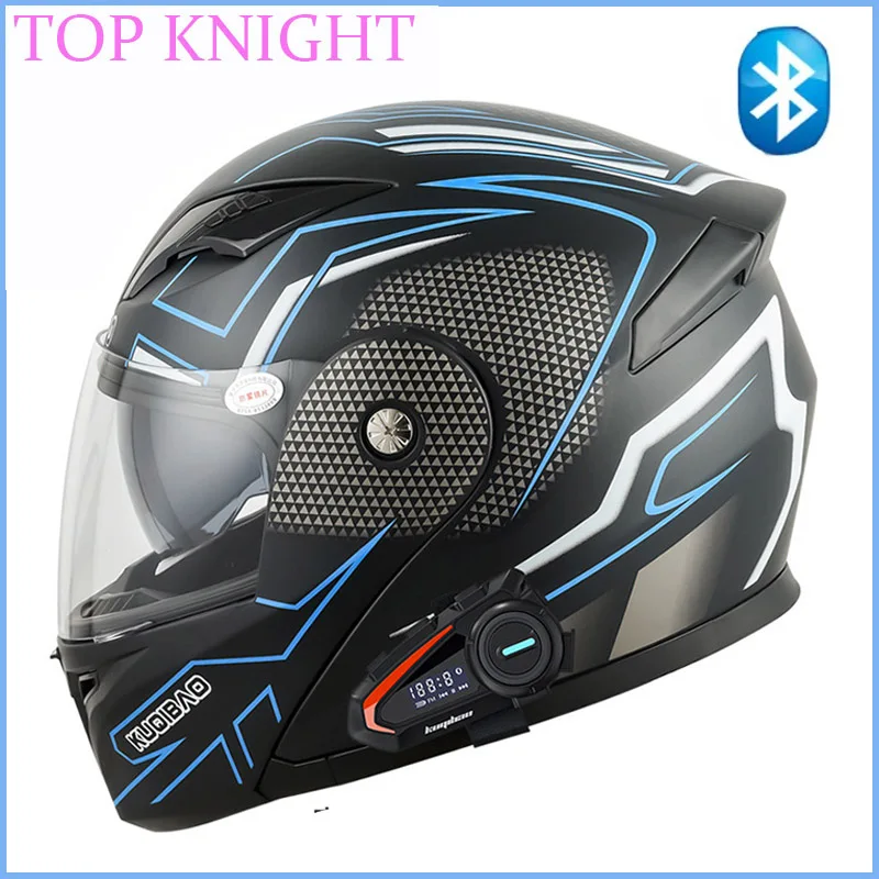 Bluetooth KUQIBAO Motorcycle Helmet Flip Up Capacete Built In Bluetooth Double Lens Cascos Road Riding Moto travel For Honda