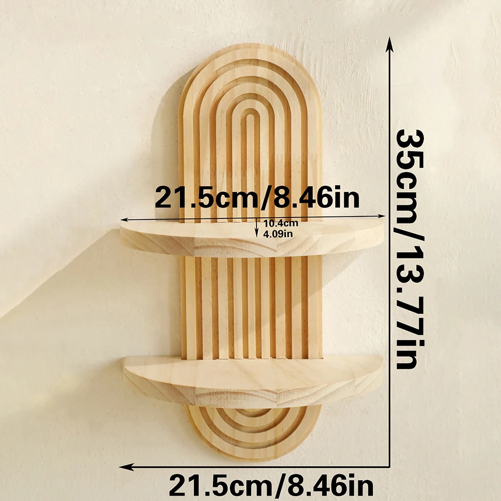 1/2-stufiges Holz-Bogenwandregal, schwebende Regale, rustikales Holz-Aufbewahrungsregal für Pflanzen & Kerzen, Wanddekoration für Zuhause – Detail 4