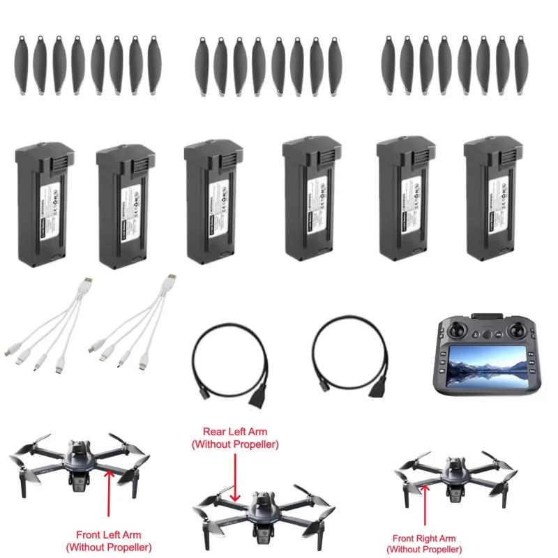 3.7 2000mAh Battery For XT606 Screen Drone Battery Propeller USB Line 4-in-1 Line Spare Parts XT606 GPS Screen Drone Accessories