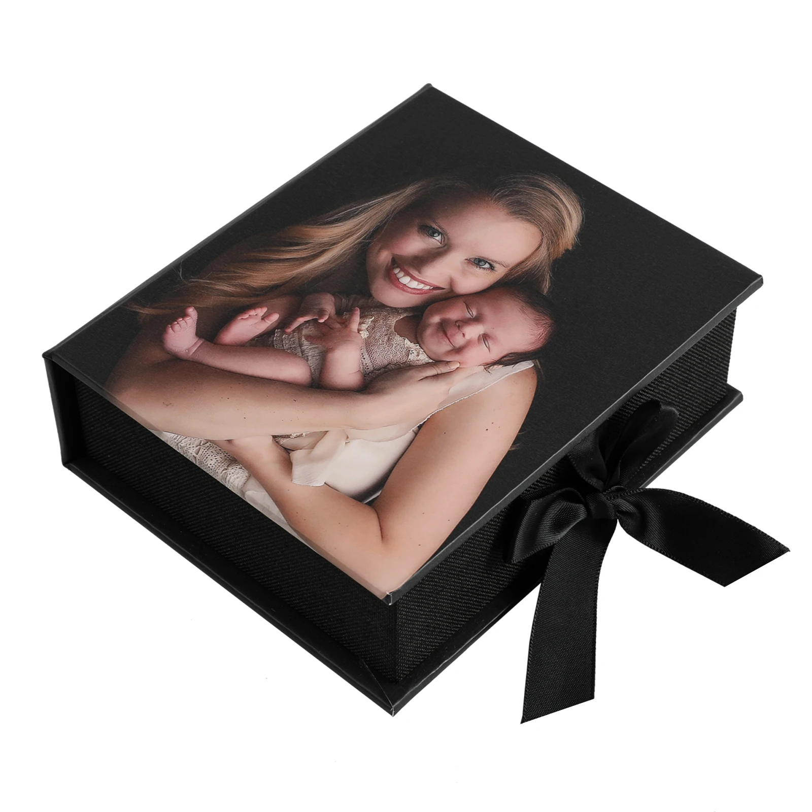 

customized Professional Photography Gift Box with USB Storage, Linen Finish, Custom Presentation Case with Ribbon