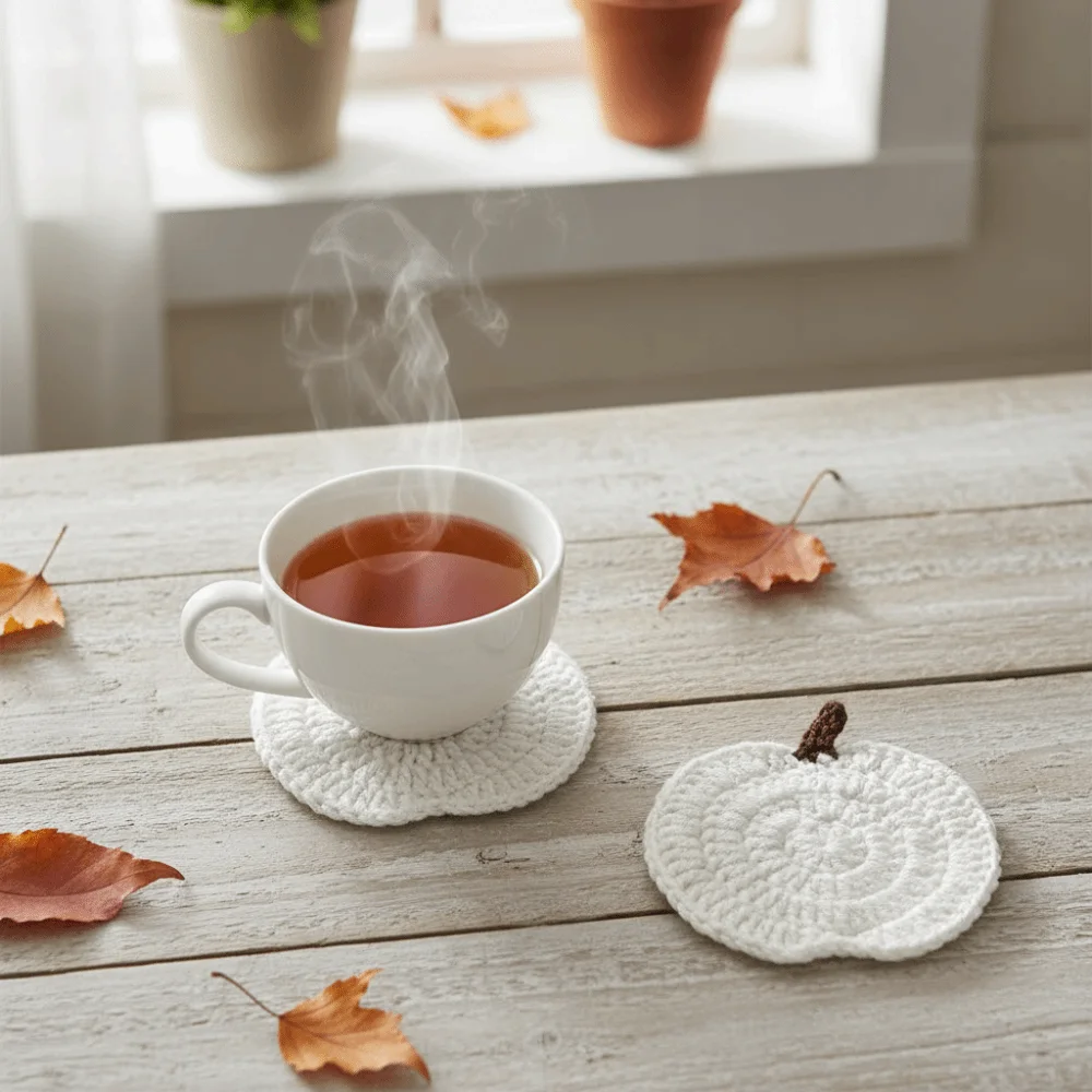 6 Piece Cartoon Halloween Crochet Pumpkin Coaster Non-slip Hand-woven Drink Cup Mat Heat-resistant Heat Insulated Mat Gift