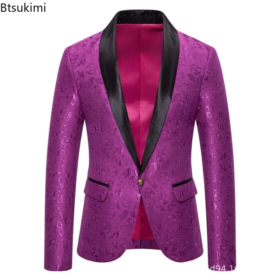 New 2026 Men's Luxury Jacquard Suit Jackets Party Wedding Slim Fit Suit Tops High-end Tuxedo Dress Suit Male Casual Blazer Coats