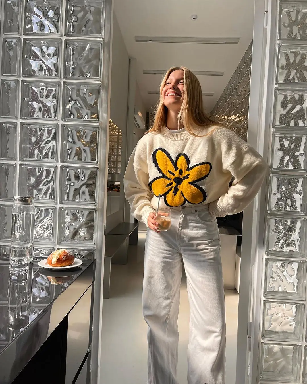 Casual flor kintted pulôver feminino chique em torno do pescoço manga cheia solta camisola curta senhora outono diário comute escritório pullovers