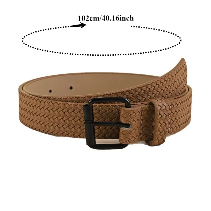 New Arrival Trendy Everyday Black Square Buckle Woven Pattern Women's Belt- Casual Simple and Versatile Decorative Leather Belt