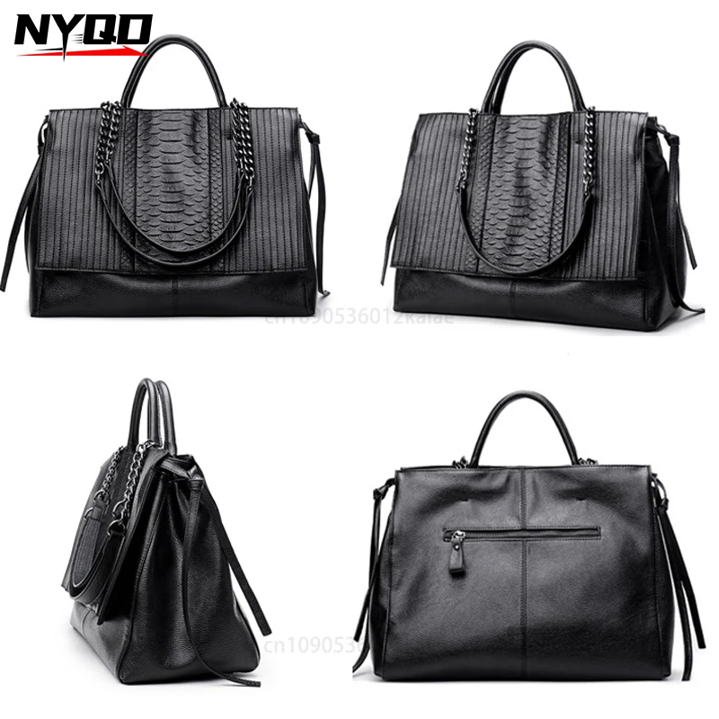 Luxury Women Black Big Totes Handbag Luxury Simple Crocodile Leather Handbags Chain Women's Shoulder Bag Purses and Handbags