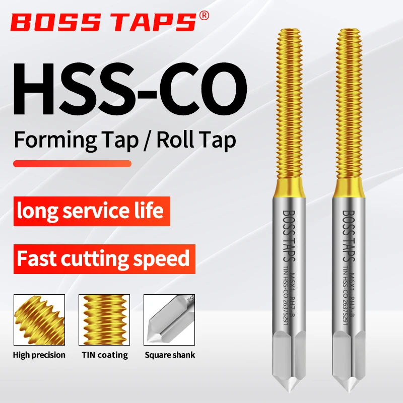BOSS TAPS 1PCS HSS-CO TICN Coating Forming Roll Pointed Spiral Fluted Tap M1 M1.4 M2 M3 M4 M5 M6 M8 M10 M12 Machine Thread Taps