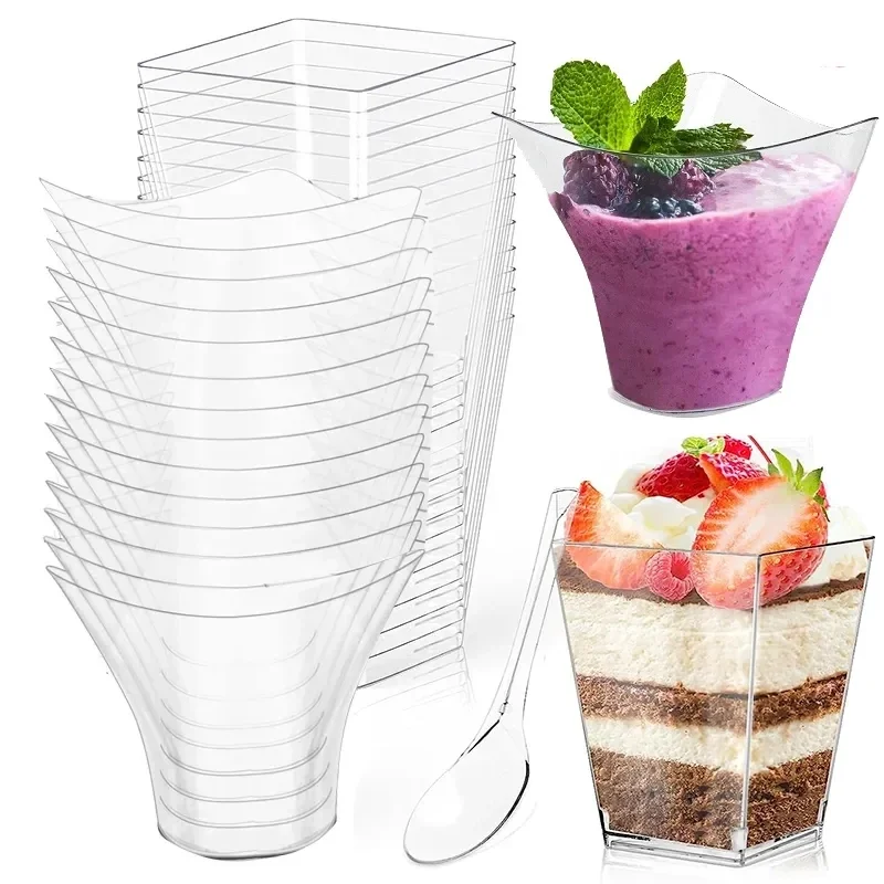 

Disposable Plastic Dessert Cup Transparent Fruit Ice Cream Mousse Smoothie Pudding Cup for Home Birthday Party Supplie