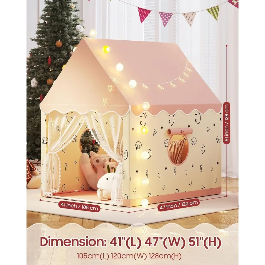 Jogue tenda interior playhouse conjunto com luzes da estrela bola luzes bandeiras coloridas borboletas rosa tenda para meninas criança castelo brinquedo h