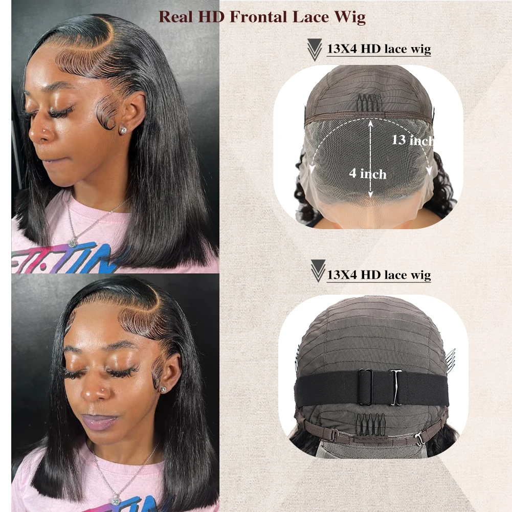 13X4 Bob Human Hair Lace Front Wigs Pre Plucked with Baby Hair 180% Density Short Bob Wigs for Women Straight Bob Frontal Wigs