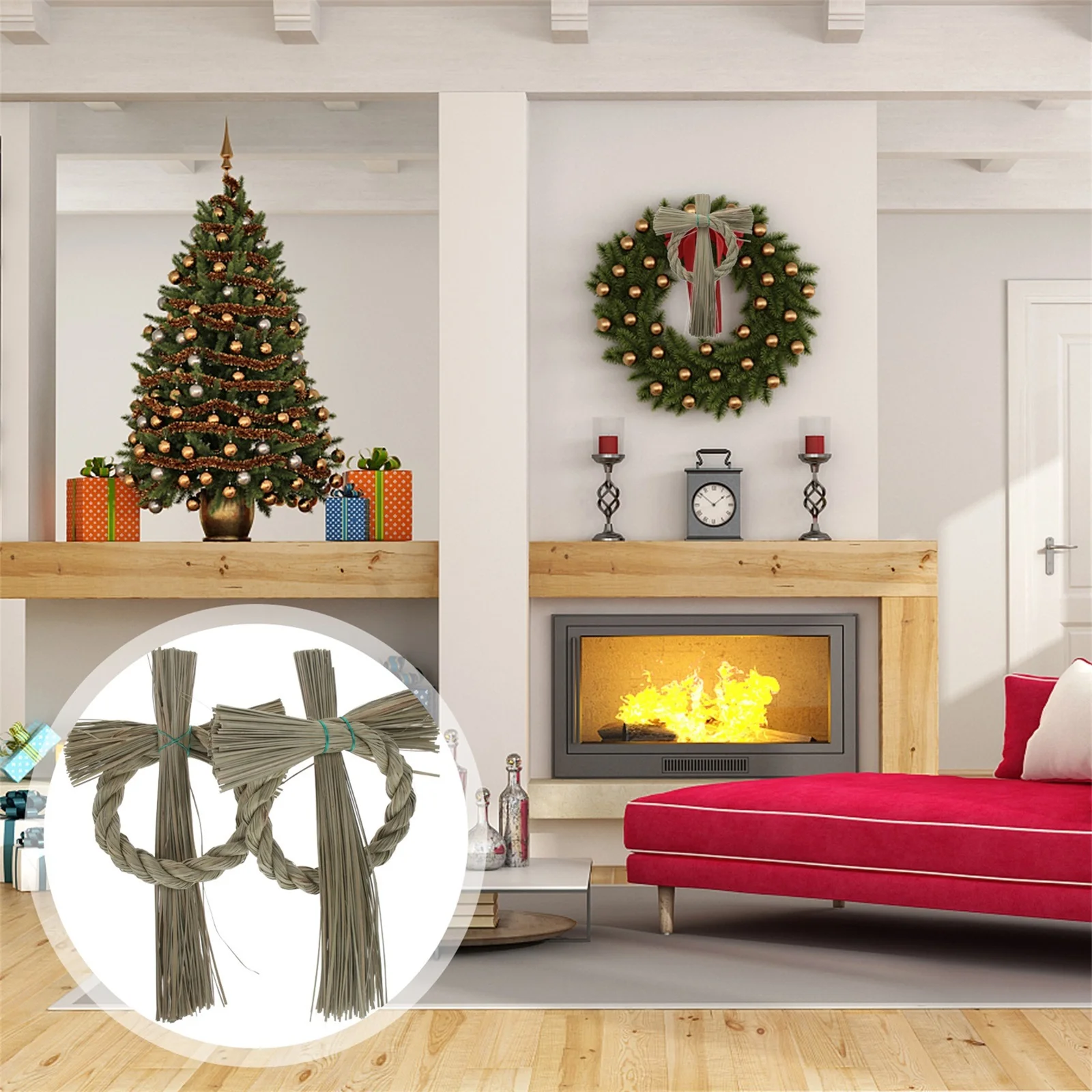 

2pcs Japanese Style Straw Wreath Decor Diy Craft Material Natural Garland Ring For Home Wall Hanging Christmas Decoration