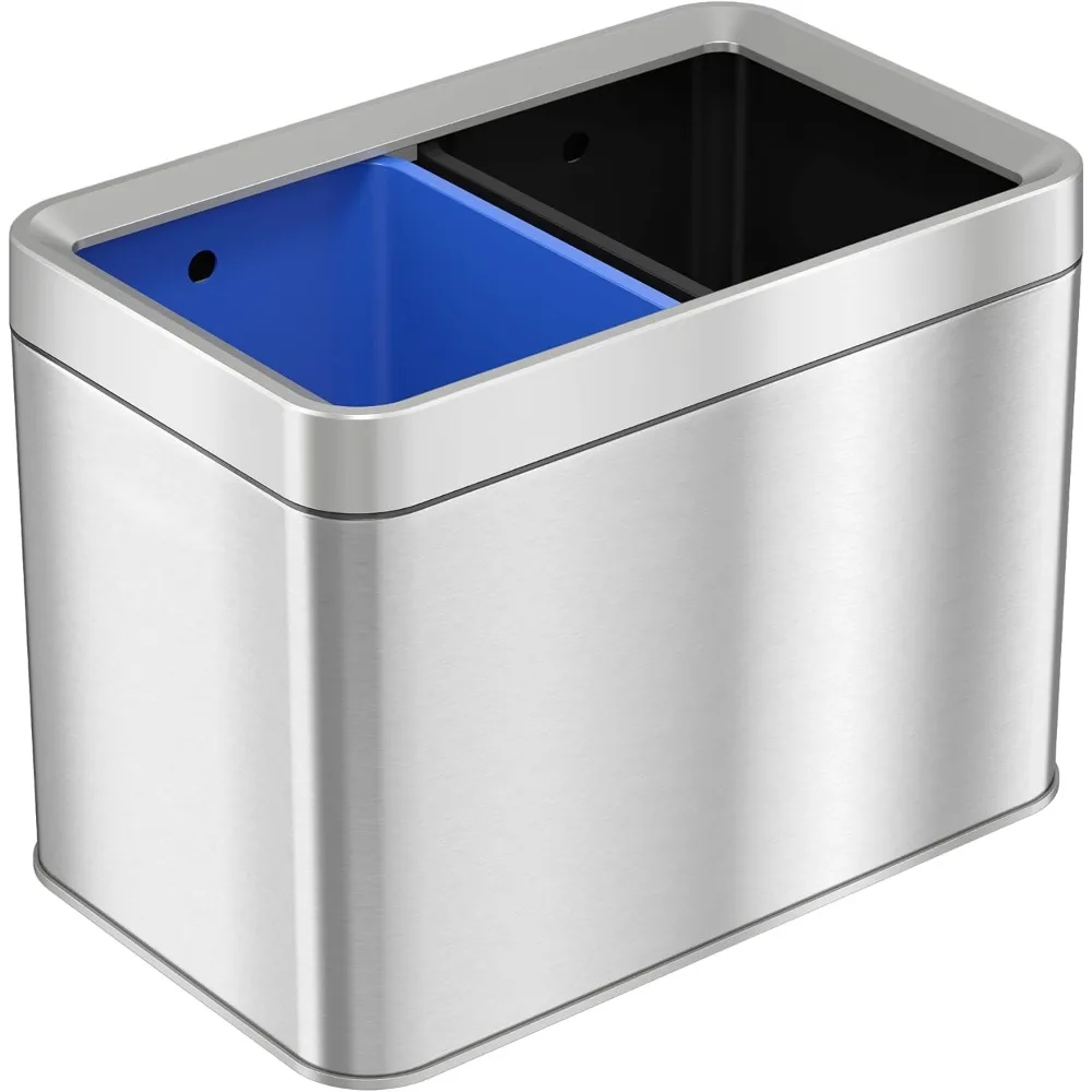 

5.3 Gallon Dual Compartment Slim Open Top Waste Bin for Trash Can & Recycle Container, 20 Liter Stainless Steel Wastebasket