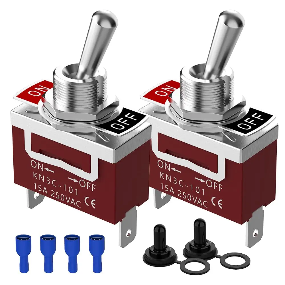 2 Stück Wasserdichter Kippschalter SPST 2-Pin Ein/Aus Marine 12V DC 30A/125VAC 20A Hochleistungs-Kippschalter mit Kappenanschluss für Auto