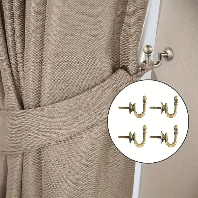 4 Pcs Antique Bronze U Shaped Curtain Tieback Hooks Arc Design Zinc Alloy Metal Wall Mounted Curtain Buckle Window Treatment