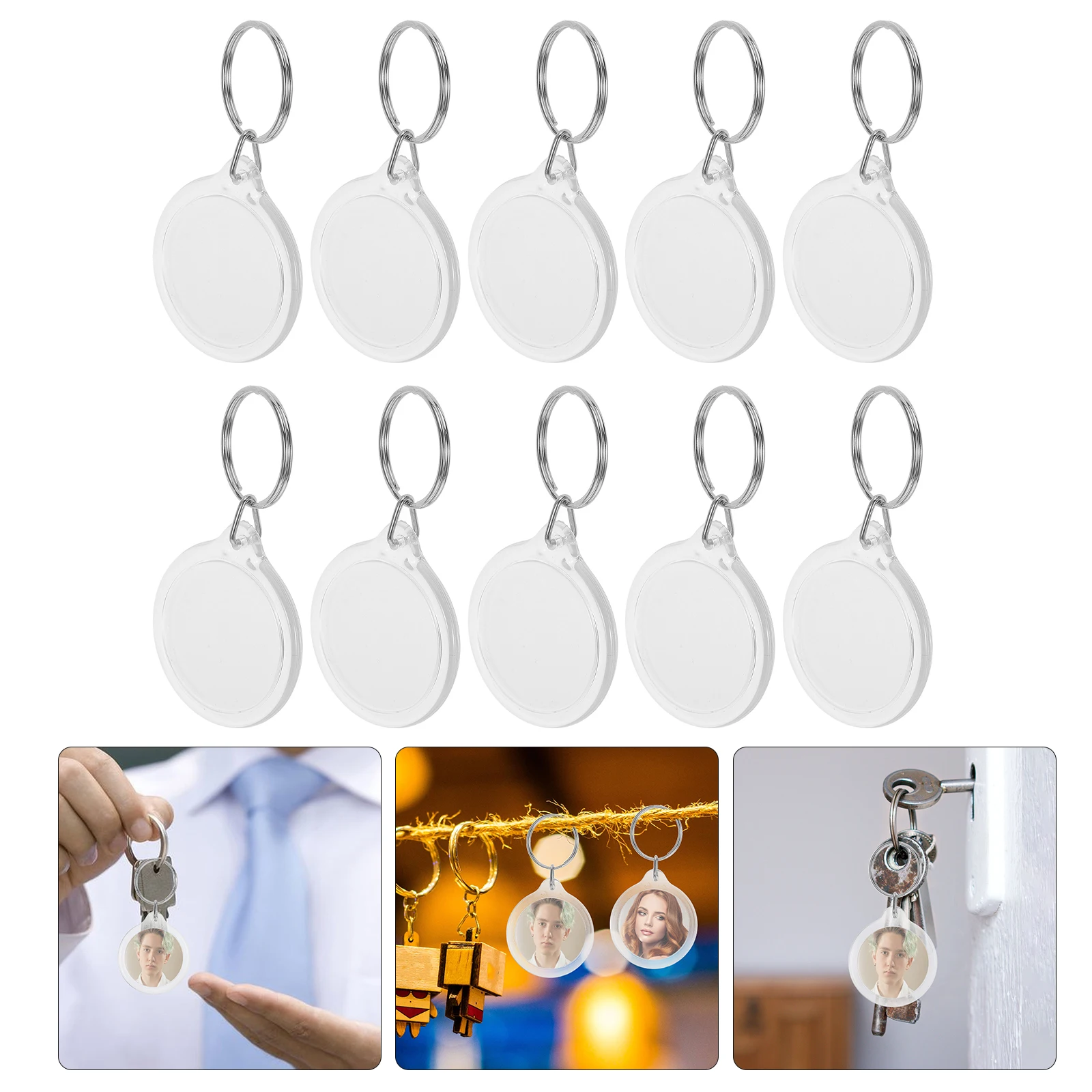 

100 Pcs Photo Frame Keychain Blank Acrylic Circular Circle Blanks Insert Picture Round Keyring